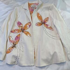 Draper's & Damon's Jacket Womens 12P Cream Floral Beaded Embroidered Lined Boho
